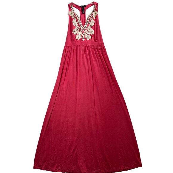 INC Size L Embroidered Deep V Neck Racerback Maxi Dress Coquette Vacation Resort - Picture 6 of 12